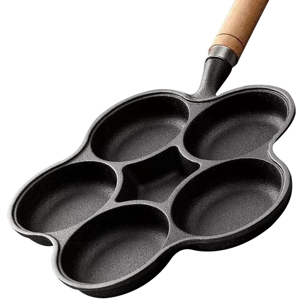 La mejor sartén antiadherente de cinco agujeros para huevos, hecha de hierro fundido, para una cocción eficiente del desayuno en cocinas de gas e inducción.