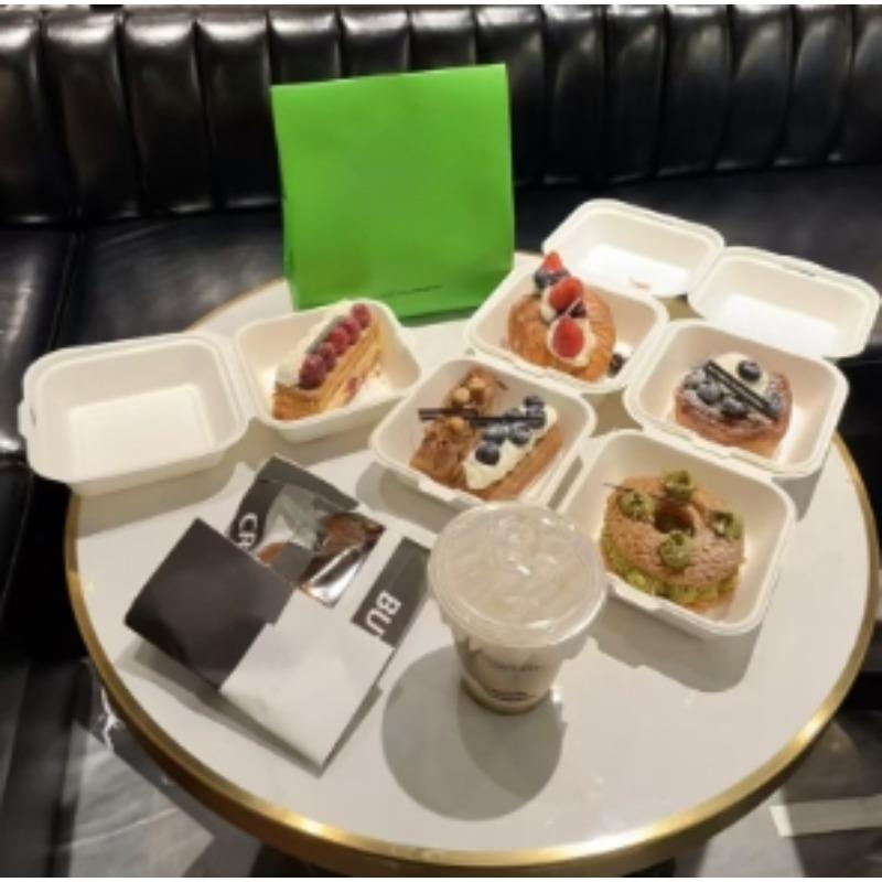 10PCS Disposable Bento Food Lunch Box Baking Dessert Cake Burger Packing Boxes Environmentally Friendly Biodegradable Pulp Boxes