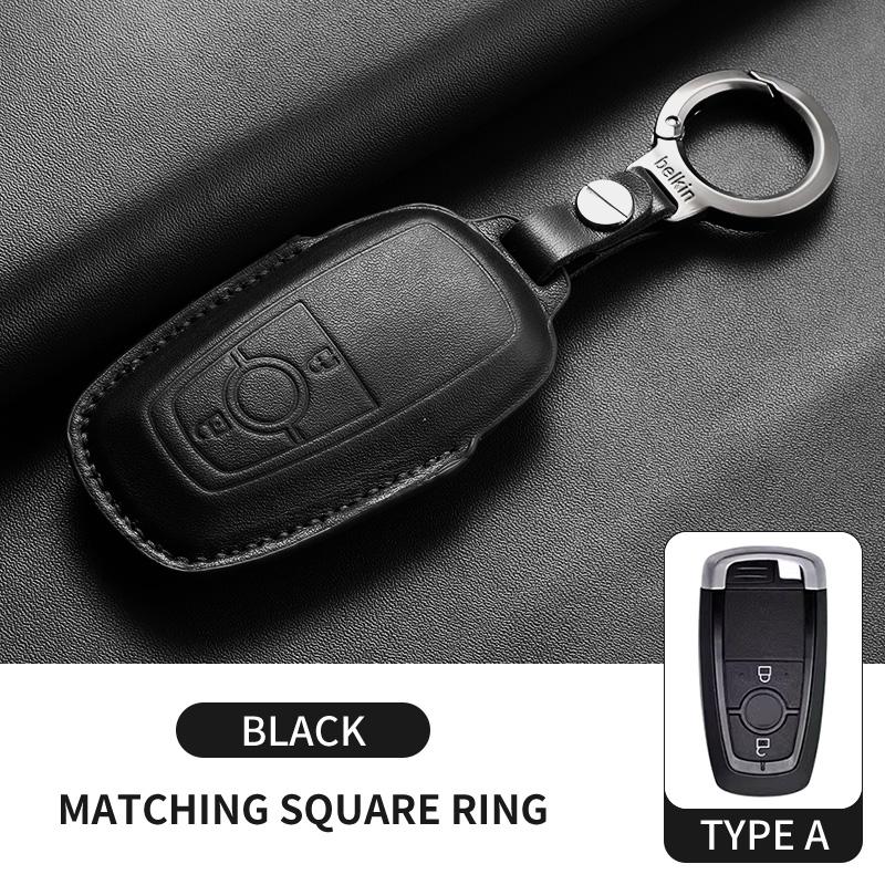 

Leather Car Remote Key Case Cover For Ford Mondeo 5 Mk5 Focus 3 4 St Fusion Car Key Cover Fob Case Protector Keychain