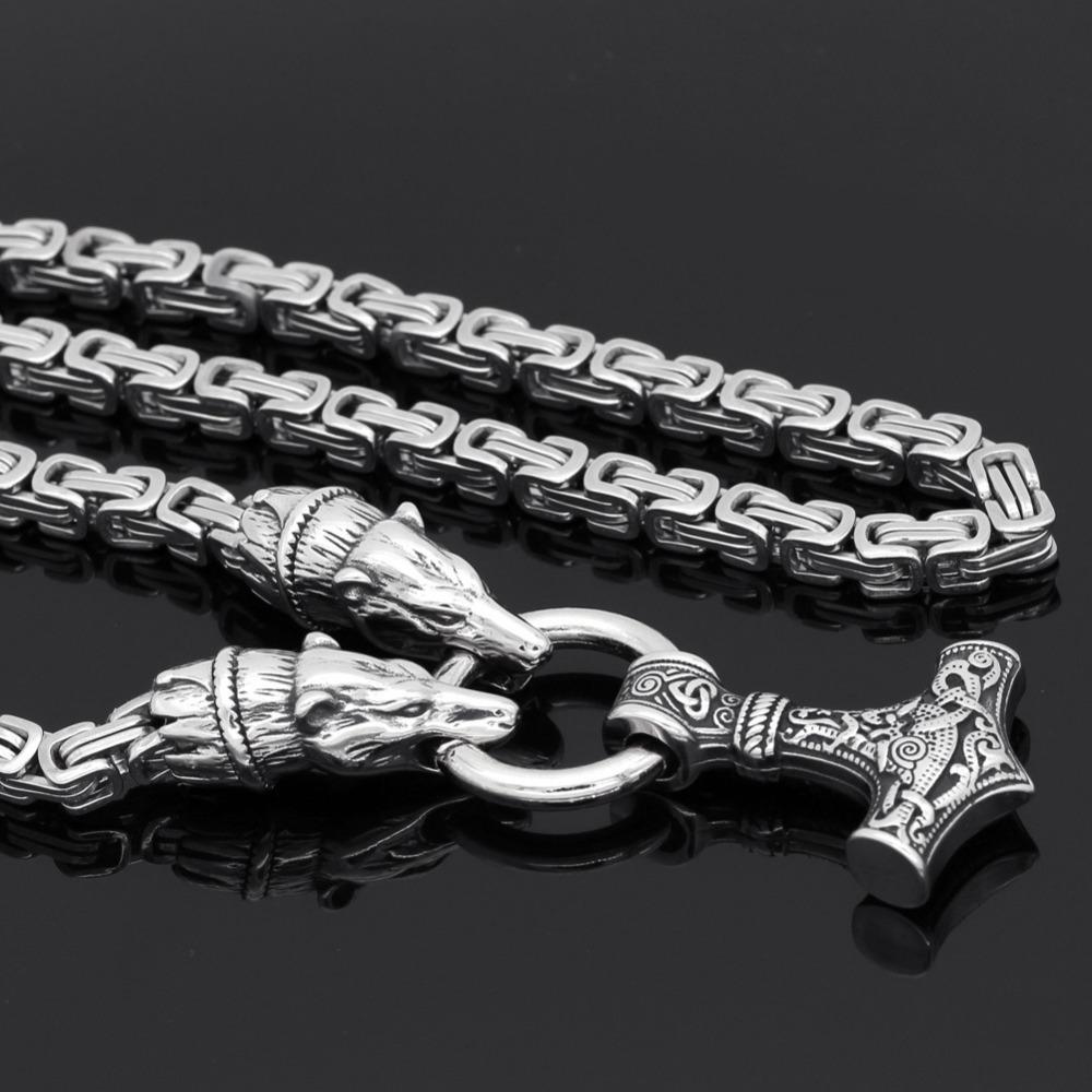 Men's Stainless Steel Viking Bear Head Thor Hammer Emperor Chain Pendant Necklace