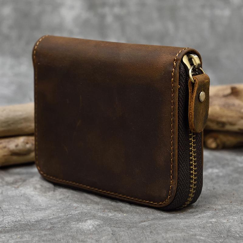 2026 New Short Wallet Men Women Vintage Fashion Card Holder Zipper Coin Purse Crazy Horse Leather Mens Slim Zipper Purse Wallet