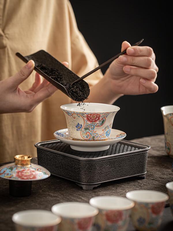 Chinese Cloisonné Silver & Ceramic Tea Set