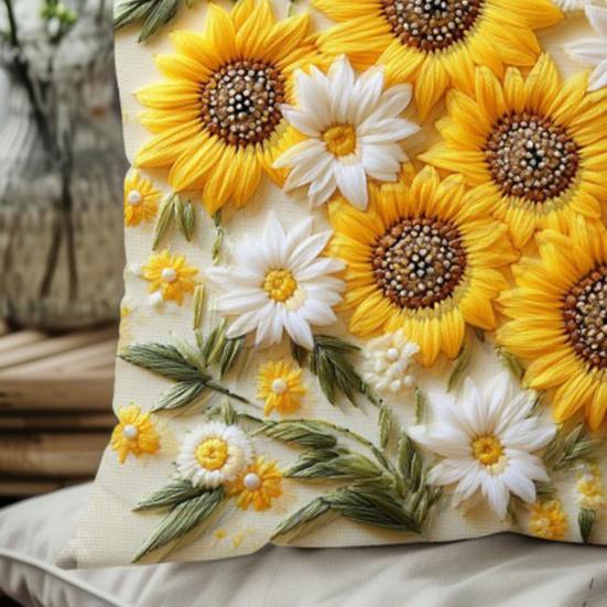 Sunflower Throw Pillow Cover Summer Flowers Cushion Cover Decorative Farmhouse Cushion Case for Home Living Room Couch Bedroom Decor