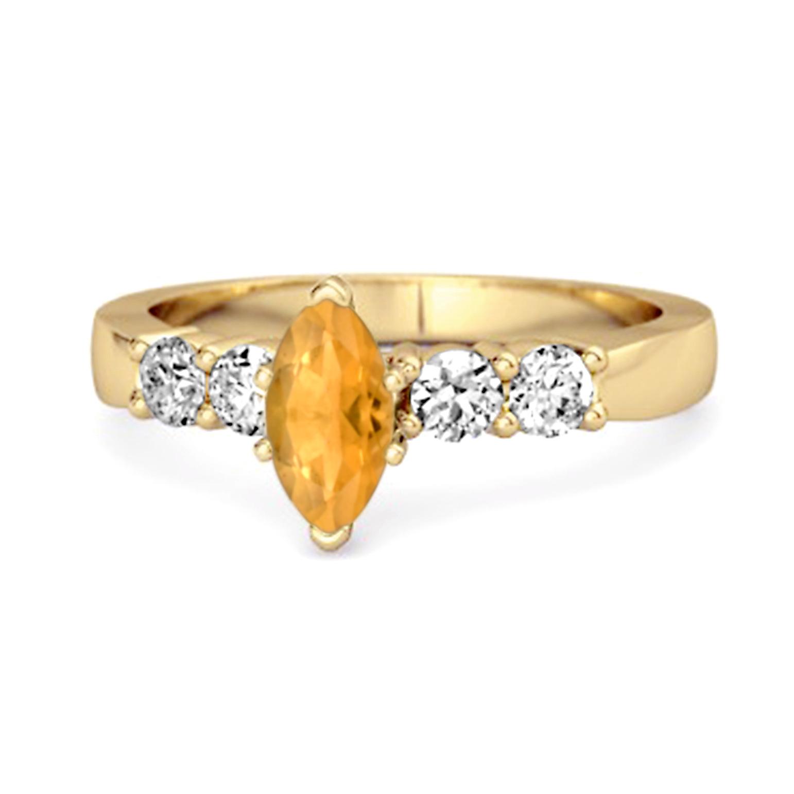 Кольцо с цитрином, сужающееся, с пятью камнями - серебро 925 пробы, позолота 10 жёлтый