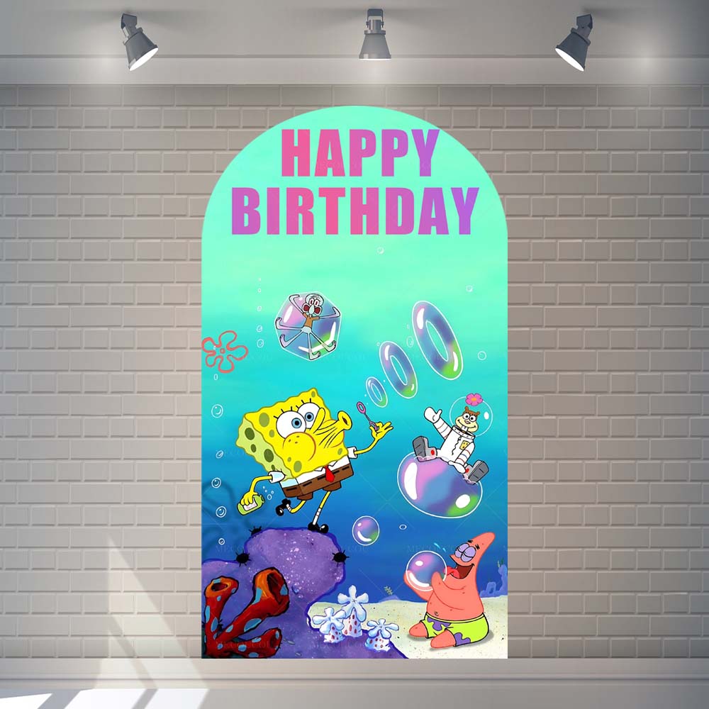 Cartoon Sponge Themed Photography Backdrop For Kids Baby Photo Shoot Studio Props Wall Cloth Decoration