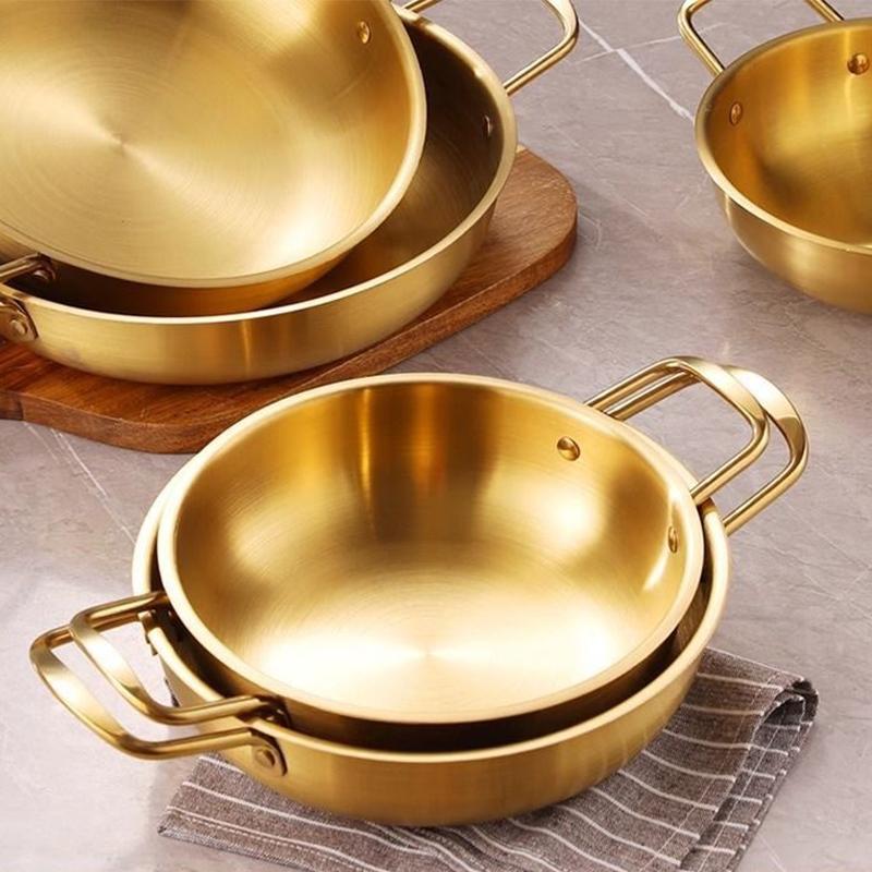 Korean Stainless Steel Instant Noodle Pot With Handle Frying Pans Cooking Pots Durable Seafood Snack Plate Kitchen Cookware