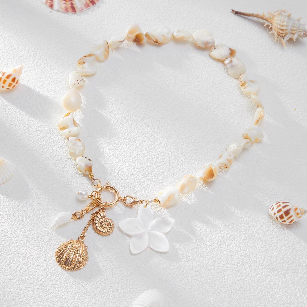 Retro Strandstil Snäcka Sjöstjärna Smyckesset 2025 Trendig Semestergåva Bohemisk Legering Hänge Blomma Chokers Halsband Armband Set