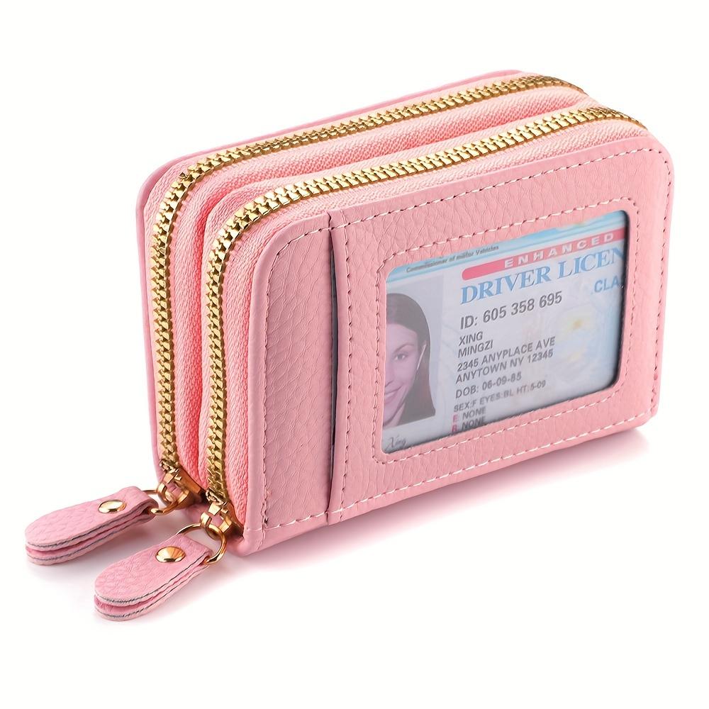 

Портативный картхолдер большой вместимости Стильный женский кошелек на молнии для монет, Модный и универсальный аксессуар розовый
