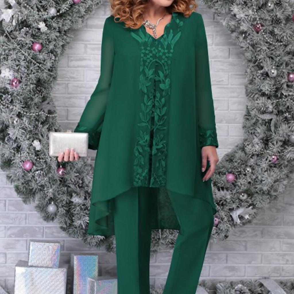 Kadın 3 Parçalı Abiye Patchwork İşlemeli Mizaç İşe Gidip Geliş Slim Fit Set Kokteyl Elbisesi