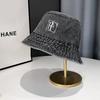 Hat women's retro washed denim bucket hat big head circumference washbasin hat embroidery versatile bucket hat