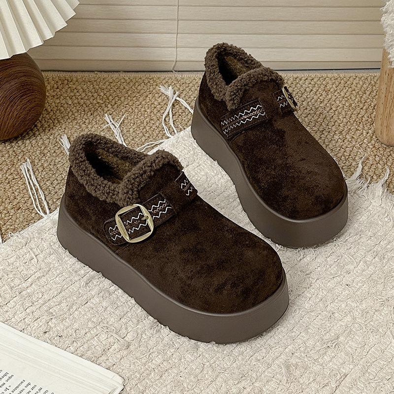 Women's Lightweight Thick Sole Winter Insulated Fur One Snow Boots Anti-slip Cushioning Wear-resistant Casual Sports Cotton Boots Hairy Leather Shoes