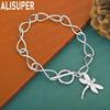 925 Sterling Silver Simple Dragonfly Side Chain Beautiful Bracelet Gift Jewelry