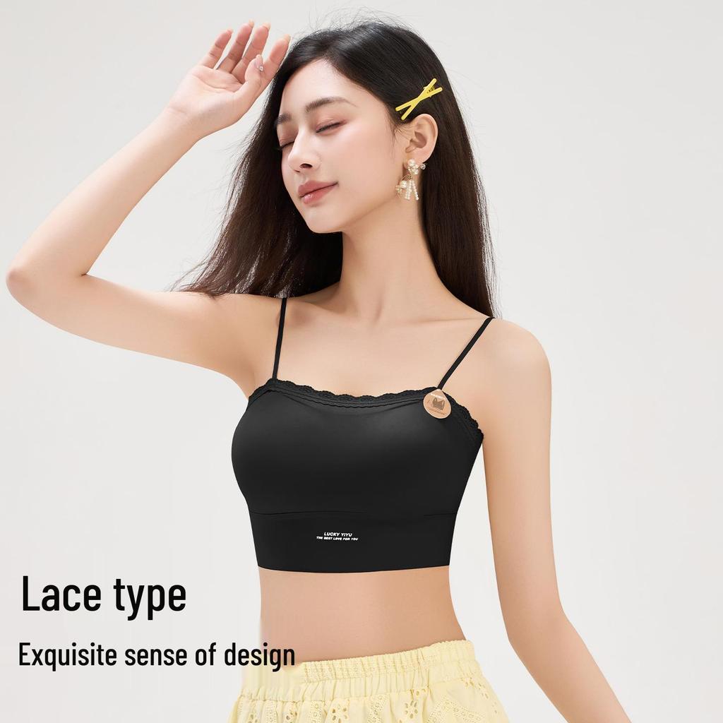 Summer Seamless Lace Trim Push-Up Bandeau Bra – Wire-Free, Strappy, Anti-Exposure, Sweet Beautiful Back Design.