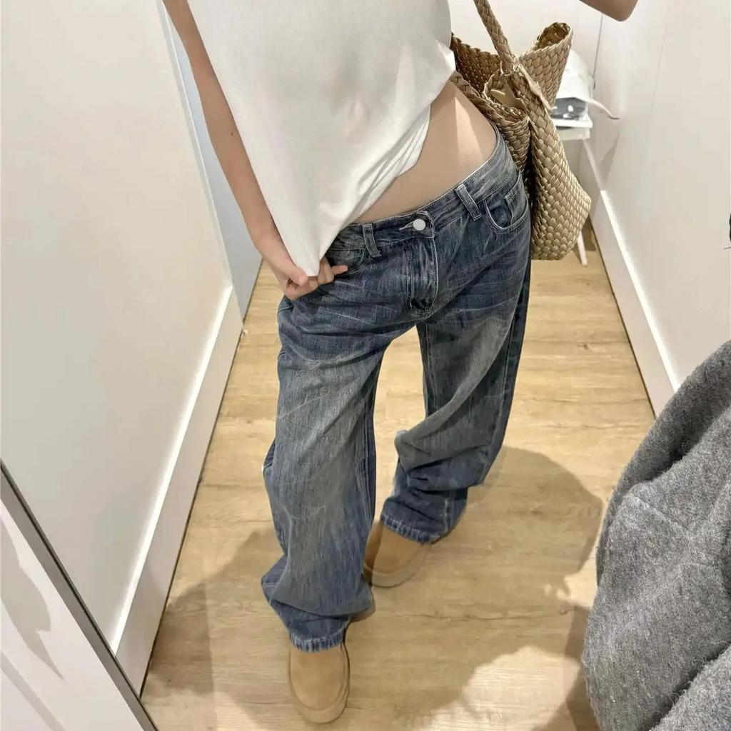 Women's American Retro Baggy Jean Denim Pants Wide Fit Y2K High Street Cowboy Cleanfit Japanese Harajuku Tide 2000s Chic New