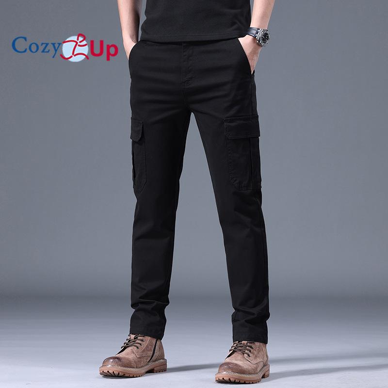 Cozy Up Men's Slim Fitting and Luxurious Small Straight Leg Workwear Pants, Fashionable and Versatile Elastic Casual Khaki Color Multi Pocket Pants