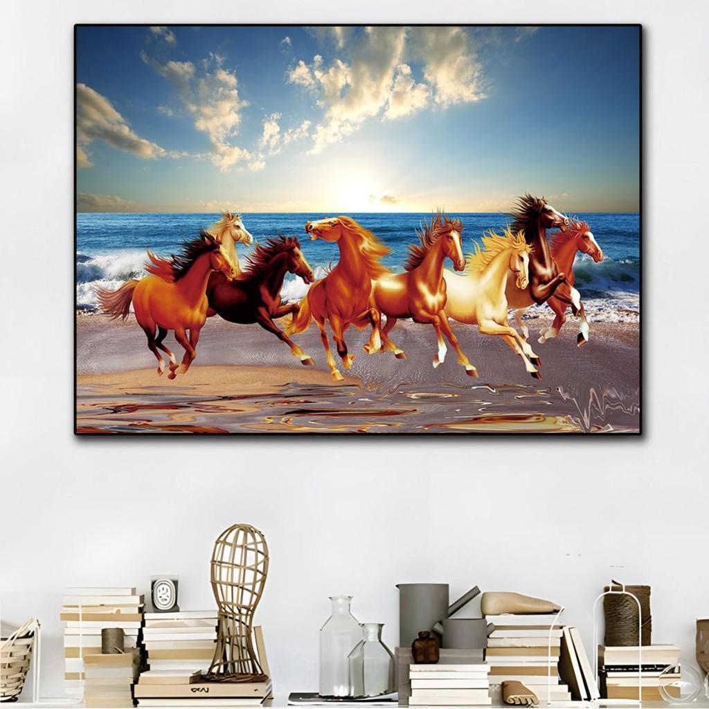 Sunset Galloping Horse Canvas Art: Framed Landscape Animal Print for Indoor Decor