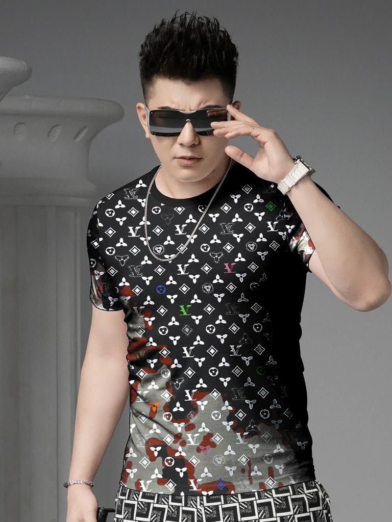 European Goods Round Neck Short Sleeve T-shirt Men's Summer 2025 New Fashion Brand Print Half Sleeve Men's T-shirt Casual Top