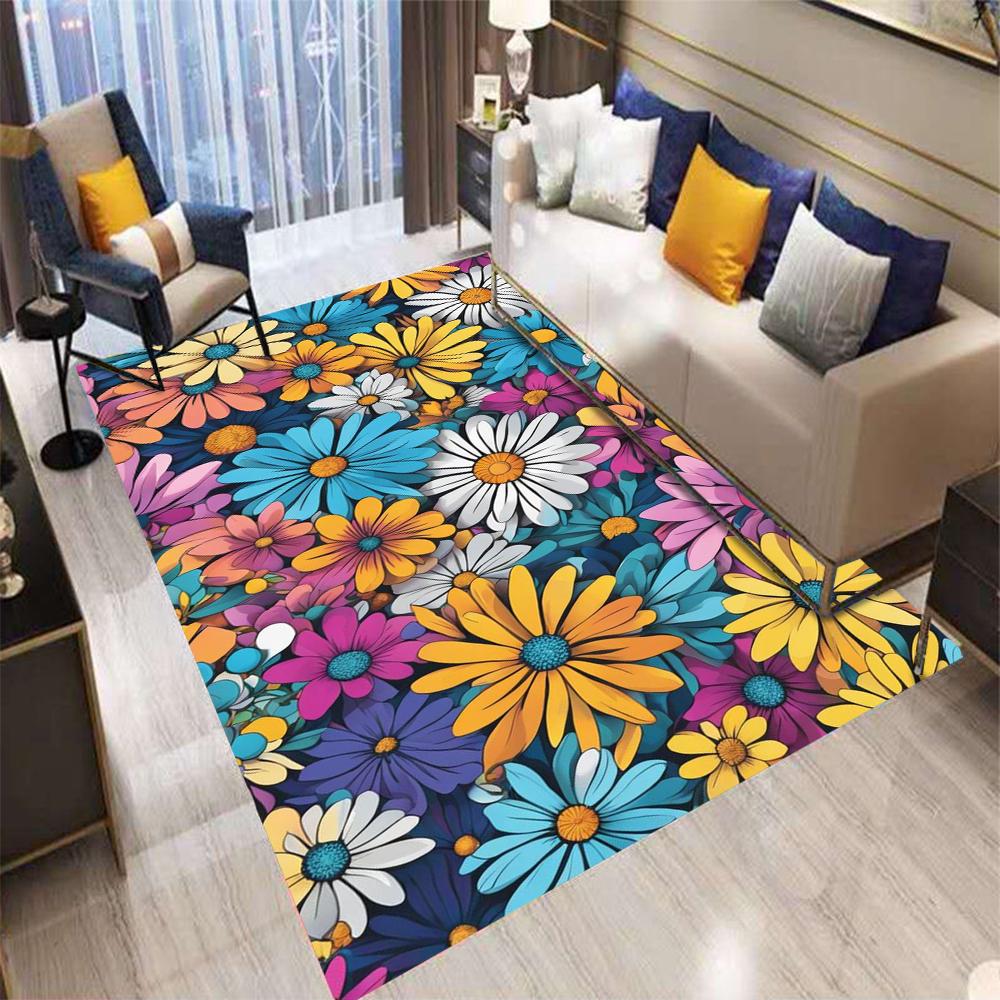 Color Flowers Retro Bohemian Style Carpet Living Room Sofa Bedroom Kitchen Entrance Door Mat Non-Slip Washable Home Decor Rug