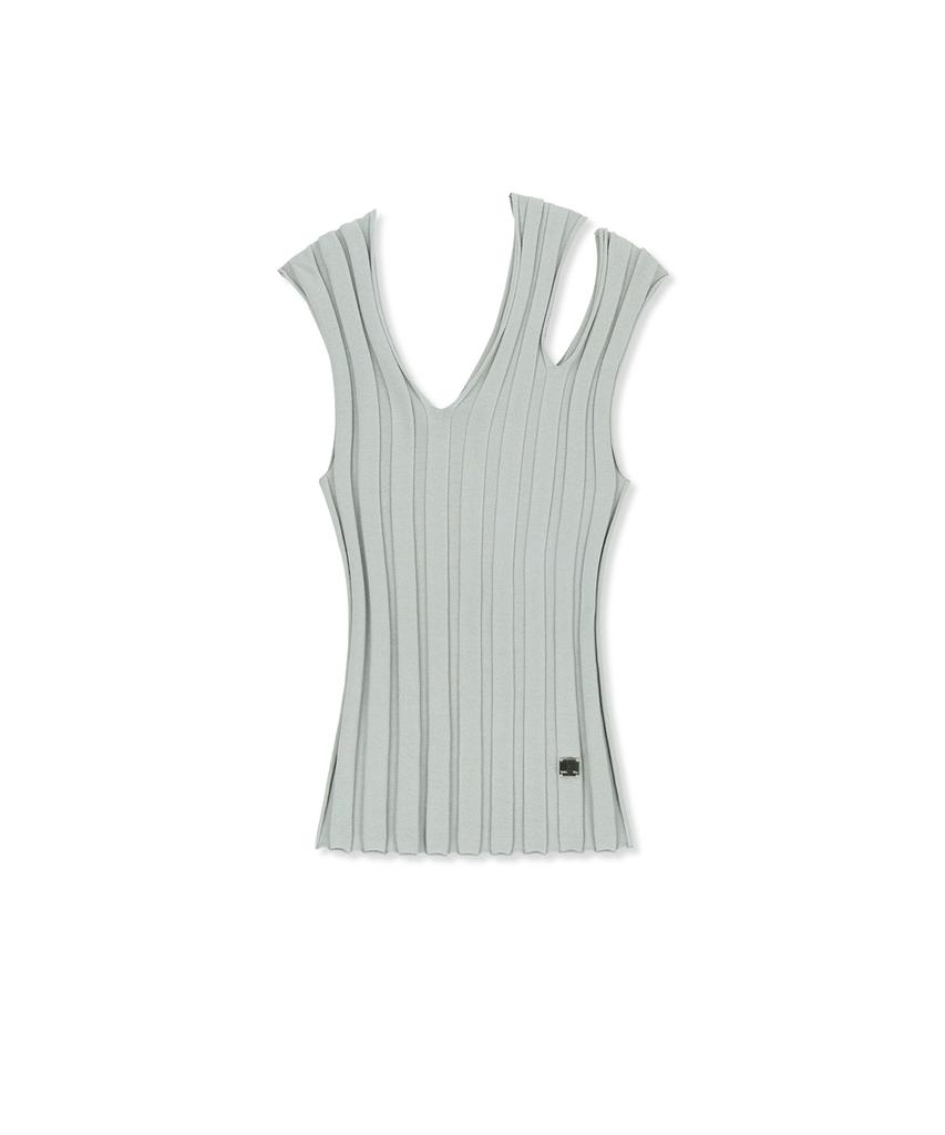 Mattengkim Cut Out Sleeveless Knit Top In Light Gray