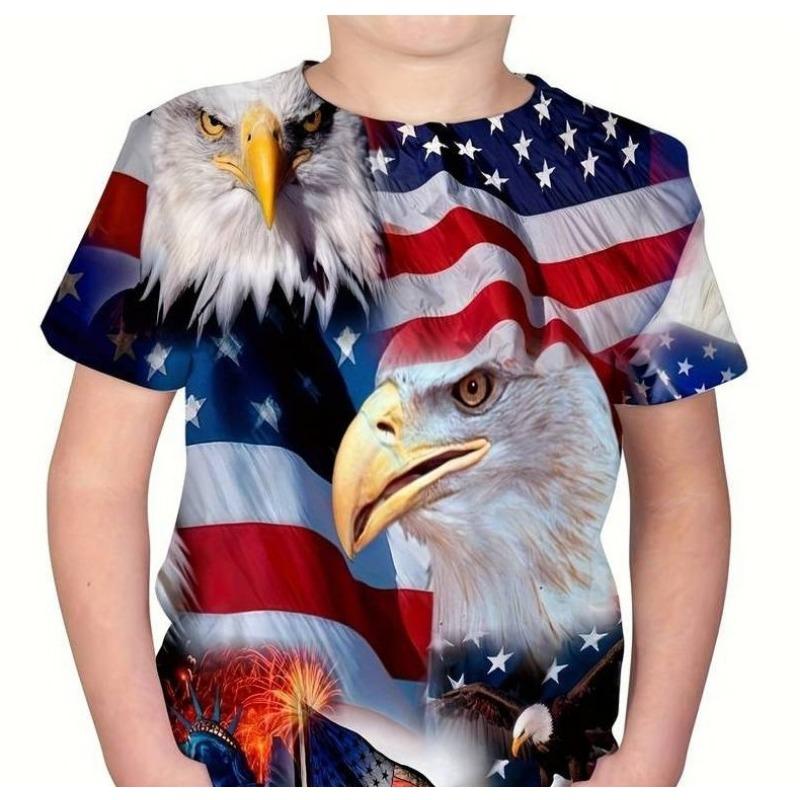 

Детские футболки, летние футболки с круглым вырезом и принтом 3D-орла, модные и повседневные детские футболки для мальчиков с короткими рукавами 170