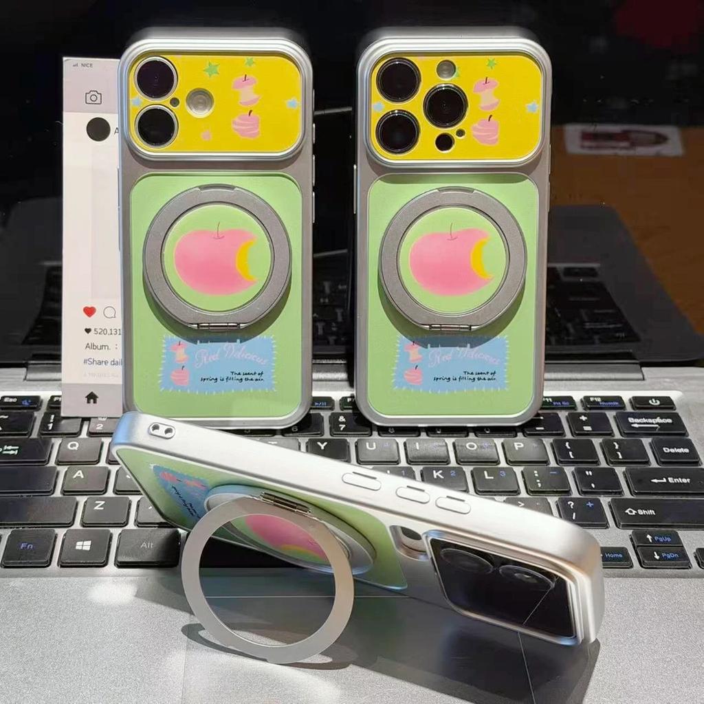 ins pink Apple rotating bracket for iPhone16/17Pro large window mobile phone case 15 electroplating 14/13