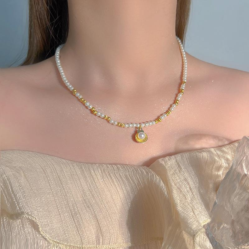 Shijia pearl necklace women's niche design sense fashion temperament collarbone chain neck chain sweater chain bead chain