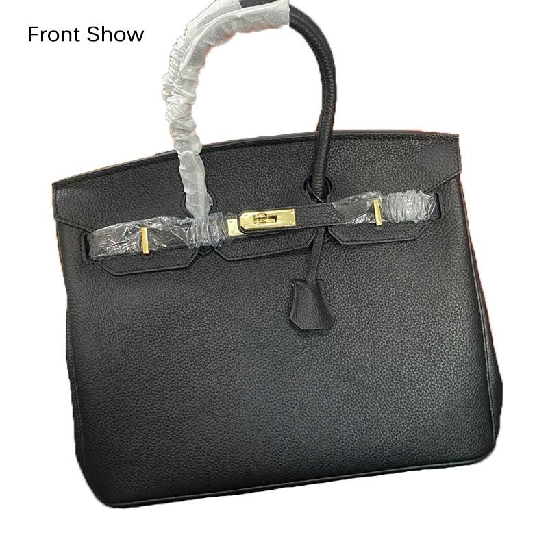 

Дизайнерская сумка из 100% натуральной кожи, роскошные женские сумки-тоут из телячьей кожи с логотипом, высококачественная фирменная сумка с верхней ручкой M 30cm чёрный