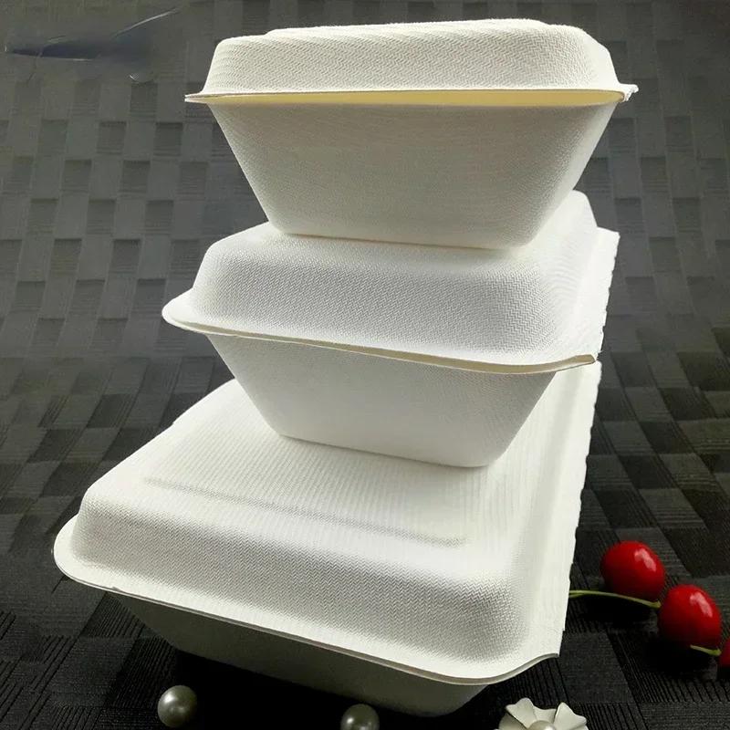 Disposable Pulp Lunch Box Thick Environmentally Friendly Rice Takeaway Packaging Rectangular Connected Fast Food Boxs