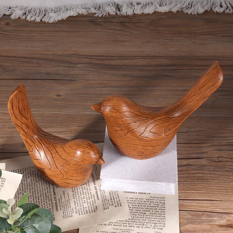 Nordic Style Wooden Grain Bird Sculpture Minimalist Resin Statue Ornament for Home, Bedroom, Living Room Decoration