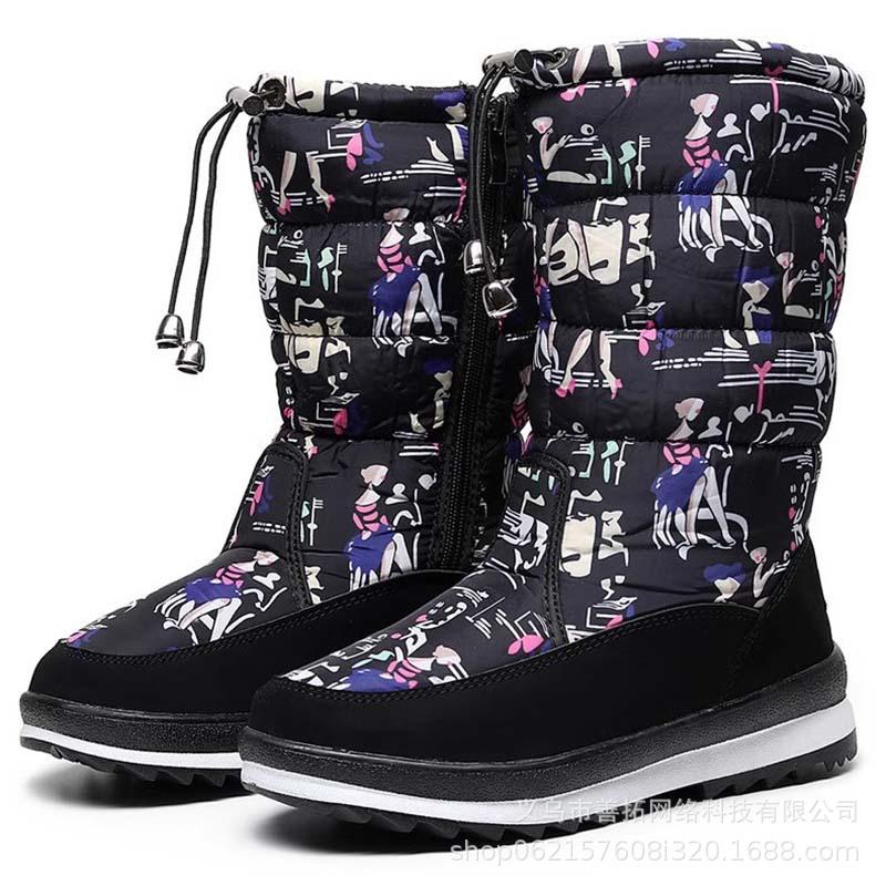 

Women s winter fur one thickened padded waterproof comfortable warm anti cold lightweight hiking waterproof anti-skid high top mid-calf snow boots 42