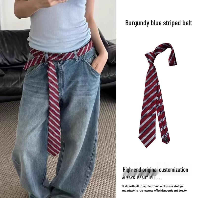 Czarny Paskowany Jedwabny Szal Pasek: Dodatek - Pasek do noszenia w talii i wstążka na szyję do podwójnego użytku