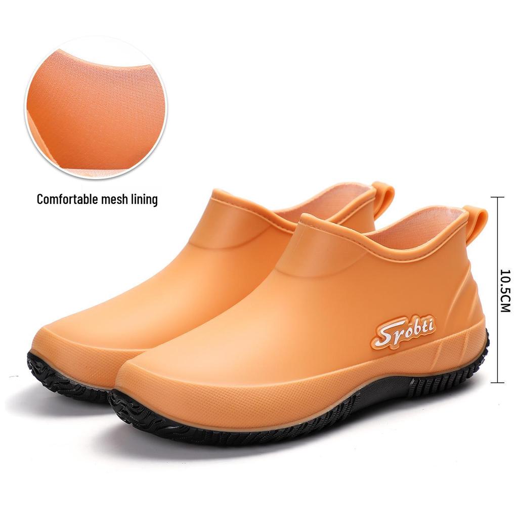 Women's Korean Style Non-slip Cotton Rain Boots - Short, Waterproof, Low-top, Fashionable with Thick Sole