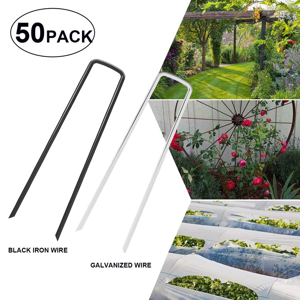 6 inch 50Pcs UType Garden Stakes Galvanized Landscape Turf Staples