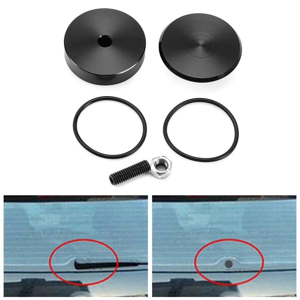 Black Color Rear Wiper Delete Kit Silver Aluminum Hole Plug Cap Hatchback Vehicles