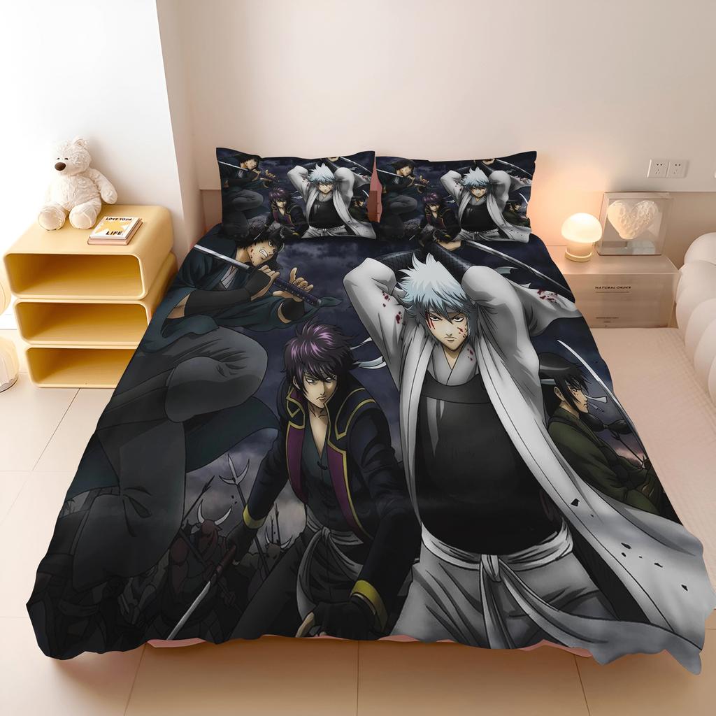 Gintama Anime Bedding Set Sakata Gintoki Printed Duvet Cover Set Cartoon Bed Linen Otaku Room Home Bedroom Decor