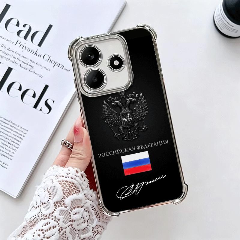 Russia Russian Flags Emblem Soft Phone Case For Xiaomi Redmi Note 14 15 Pro Plus 13 12 11S 11T 5G 10 9S 9 Plating Anti-Fall Fund