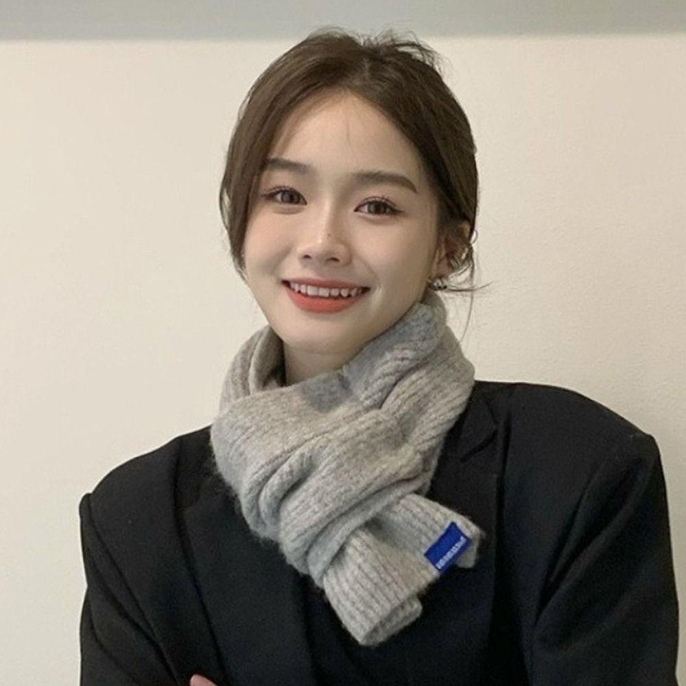 Solid Color Knit Scarf Woolen Neck Scarf Neckerchief Wrap Cross Scarf  Women