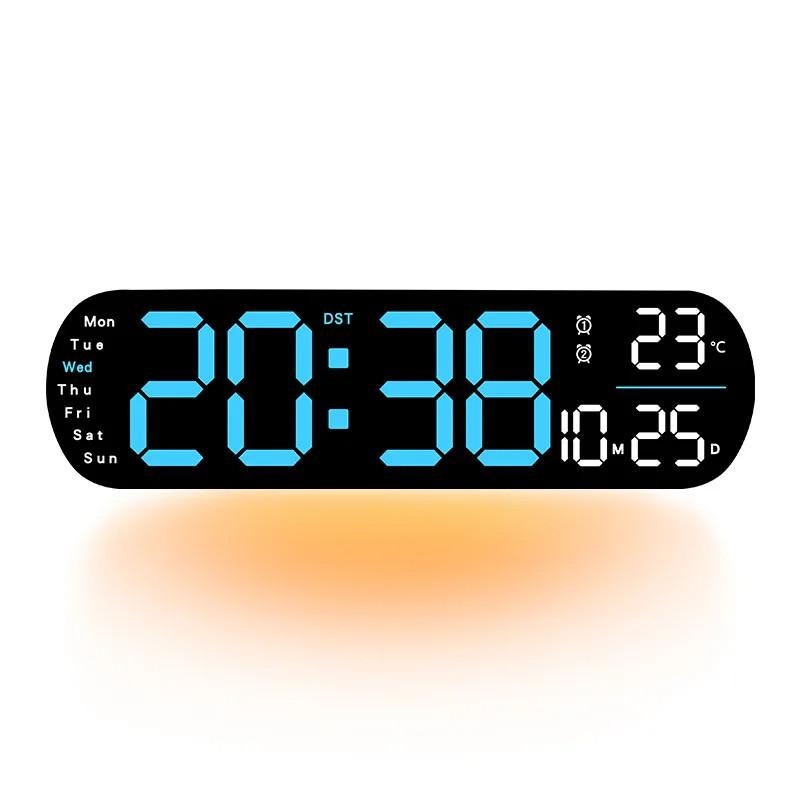 

Large Digital LED Wall Clock Multifunctional Adjustable Atmosphere Light Color Changing Electronic Alarm Clock синий