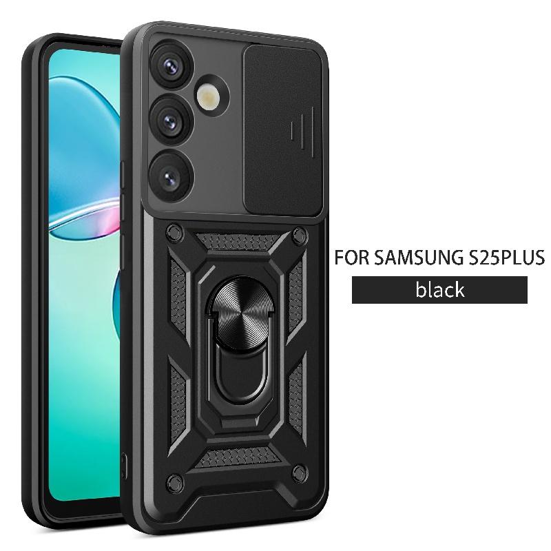 

For Samsung Galaxy 25 Plus Case Slide Camera Protect Armor Phone Case for Samsung Galaxy 25 Ultra Magnet Holder Ring Cover For Galaxy S25 чёрный