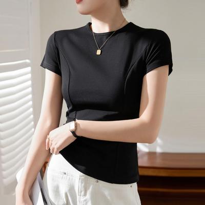 High-end Design Pure Cotton T-shirt Women's Summer Short-sleeved New Slim-fitting Top and Bottoming Shirt