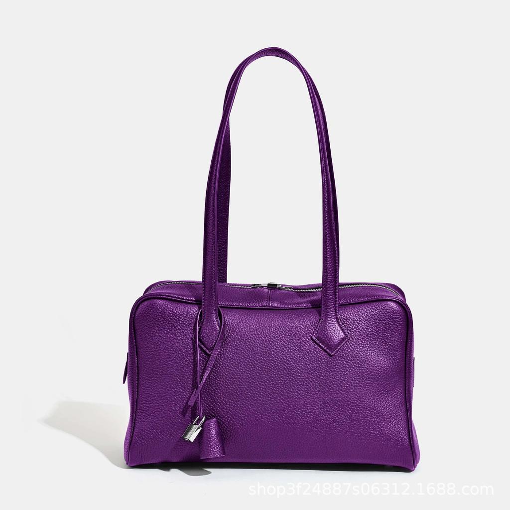 First Layer Cowhide Victoria Bowling Pillow Bag Genuine Leather Portable Tote Bag Fashionable High-end Shoulder Messenger Bag