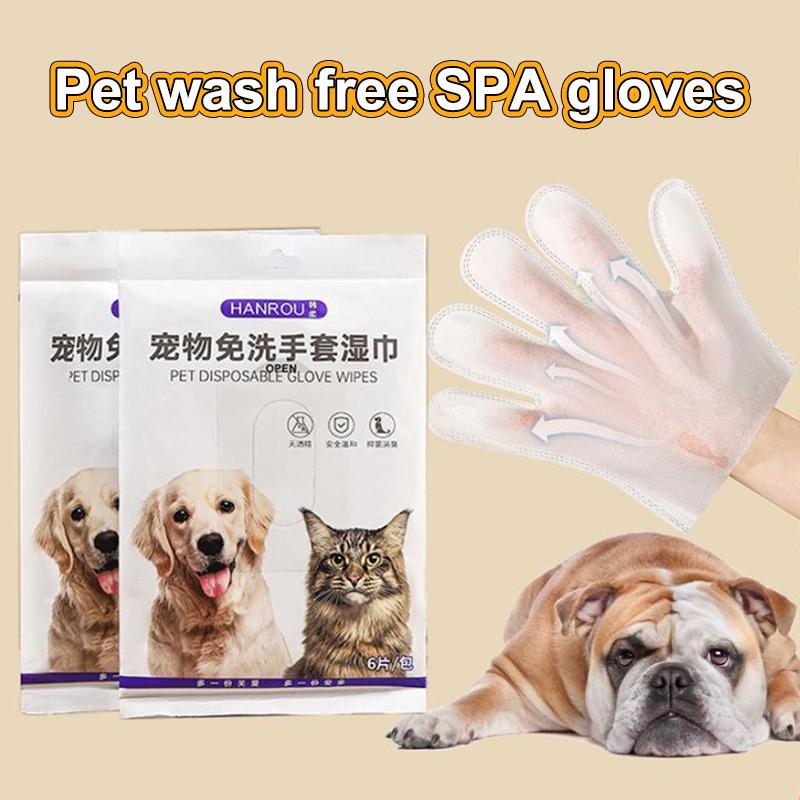 1-6Bag Pet Wipes Gloves Dog Clean Spa Leave-In Deodorizing Dry Cleaning Cat Wipes For Dogs And Cats, Bath Gloves, Cleaning Suppl