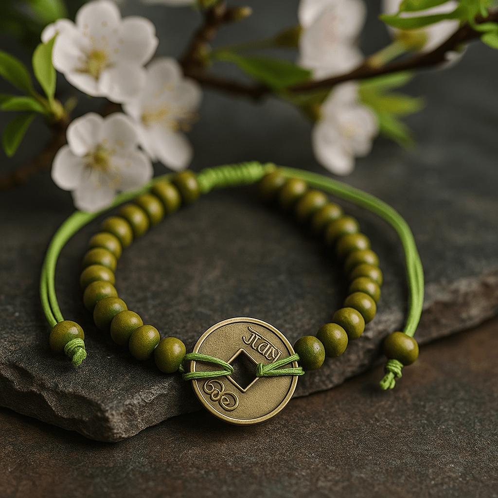 Feng Shui Chinese Coin Bracelet - Lime Green