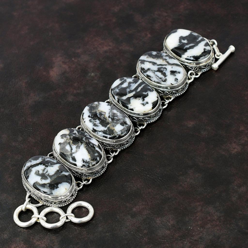 Pulseira de Turquesa Búfalo Branco Pulseira Vintage Pulseira de Prata Esterlina 925 Joia Feita à Mão Pulseira de Pedra Preciosa Pulseira de Corrente Ajustável