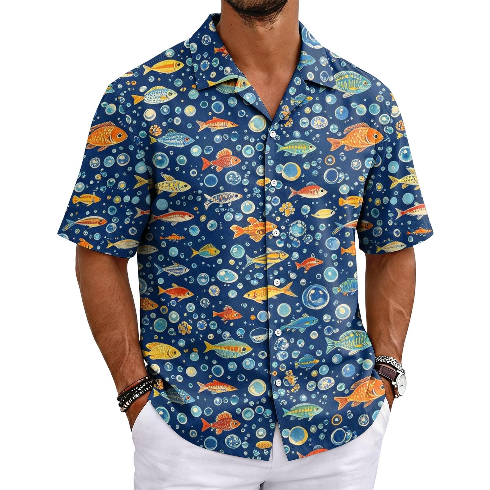 Men s Hawaiian Print Cuban Collar Shirt for Summer Vacation L