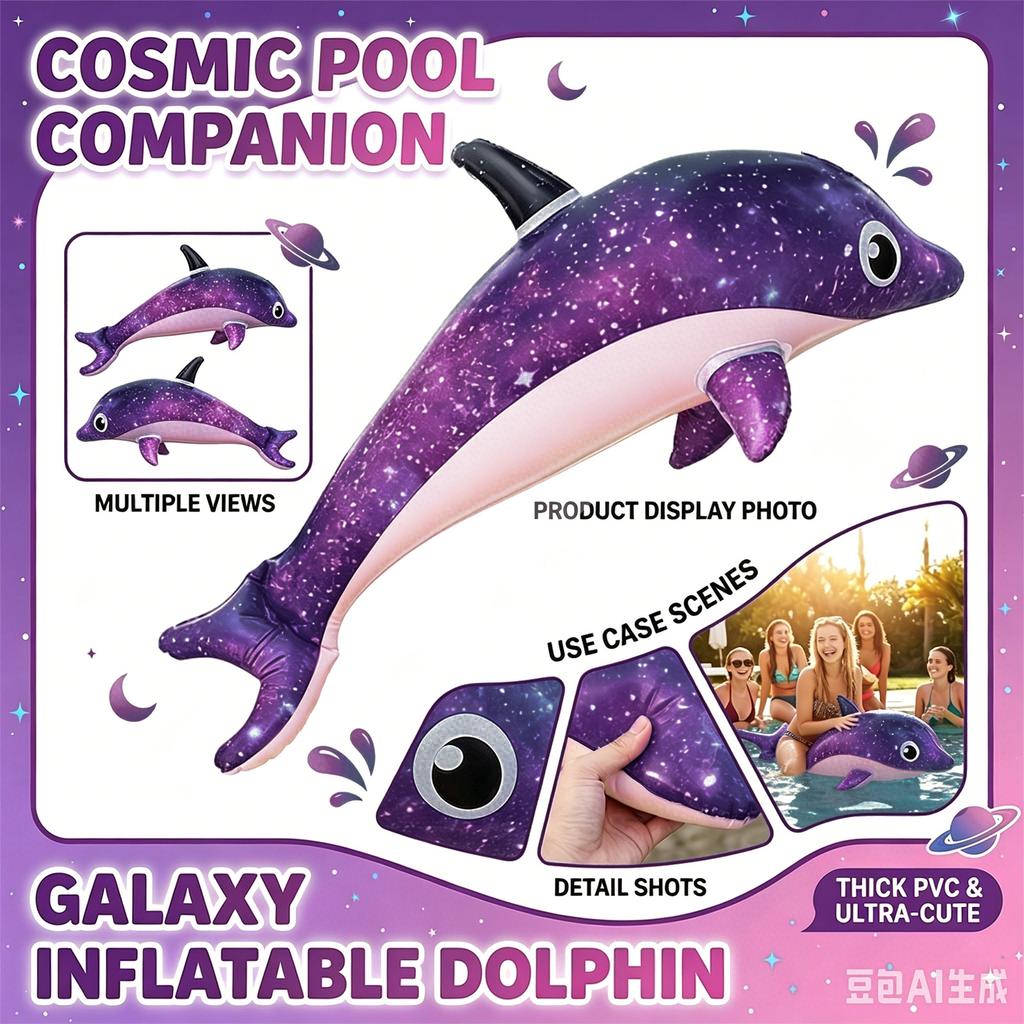 Inflatable Dolphin, Cute Starlit Sky Inflatable Dolphin Toy, Thickened Pool Float