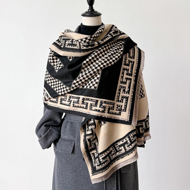 Latest Design Winter Two-Sided Jacquard Cashmere Scarves High Quality Women Thicken Wrap Shawl Ladies Wool Pashmina Scarf