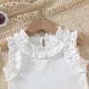 Baby Girls 2-Piece Outfit, Ribbed Ruffle Neck Top and Embellished Denim Shorts