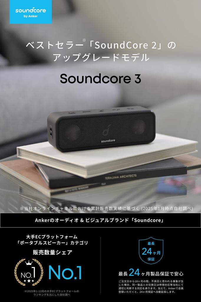 Anker Soundcore 3 Bluetooth Speaker IPX7 Waterproof Titanium Driver Dual Passive Radiator BassUp Technology App Compatible Equalizer Settings
