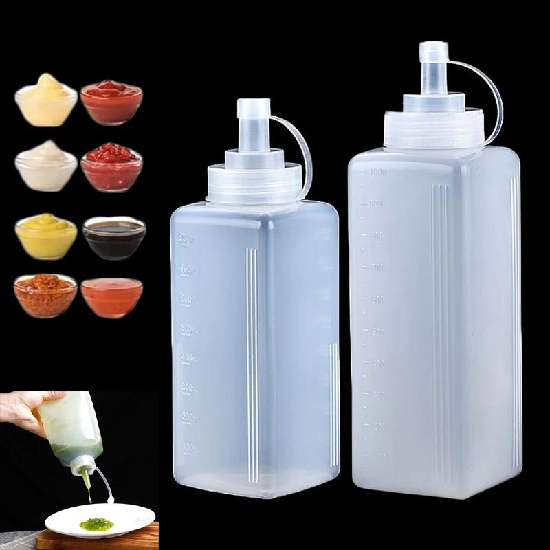 450-1000ml Squeeze Condiment Bottle with Lid  Plastic Squeeze Bottle Jam Salad Dressing Storage Dispenser Kitchen Accessories